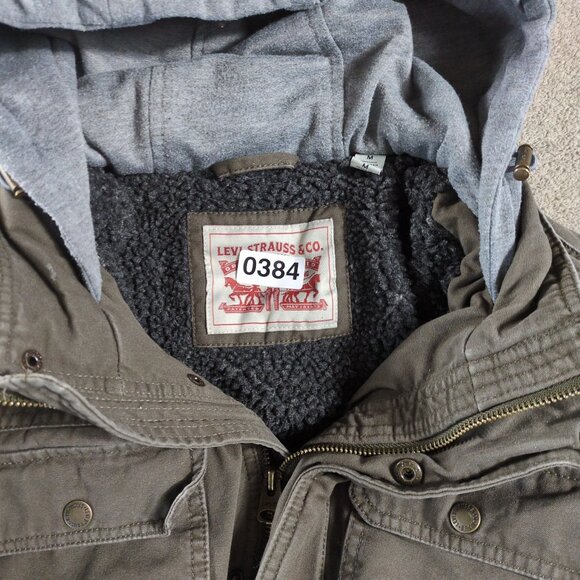 Levi’s Sherpa Lined Hooded Military Jacket Mens M Olive Green Workwear Winter - Picture 13 of 13